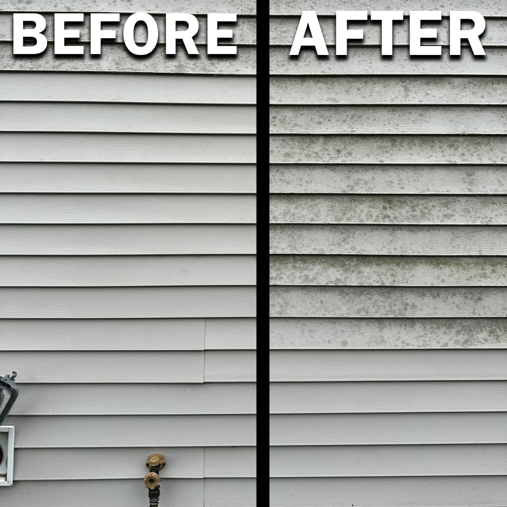 Residential power washing before-and-after: concrete or exterior surfaces brightened with material-matched pressure in the Des Moines metro.