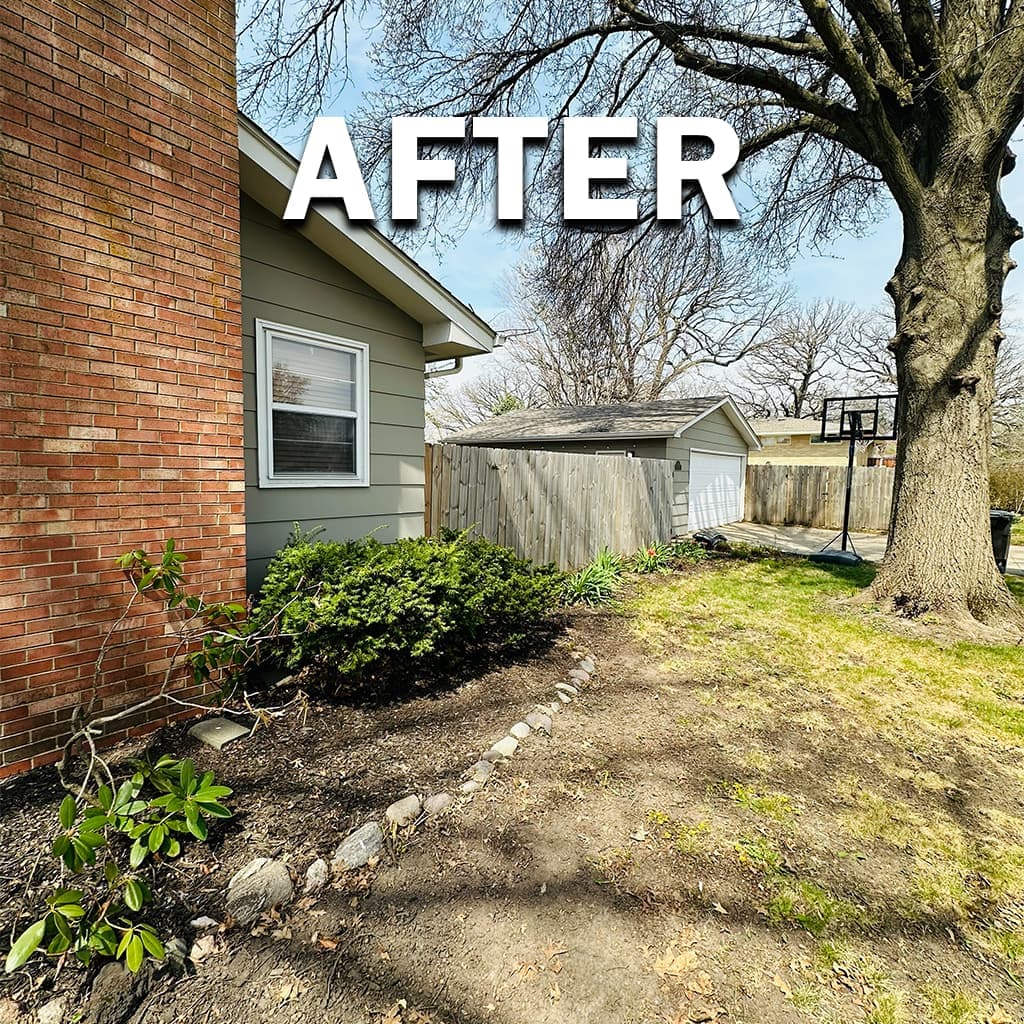 Leaf removal project 2, after: blower or bag workflow complete with walks blown clean.
